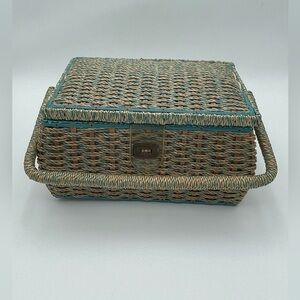 Vintage Wicker Sewing Basket with Organizer Tray